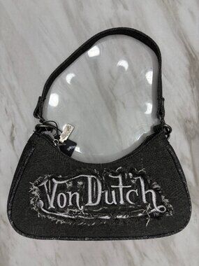 Viral Von Dutch Black Gray Denim Logo Shoulder Bag Y2K NWT
